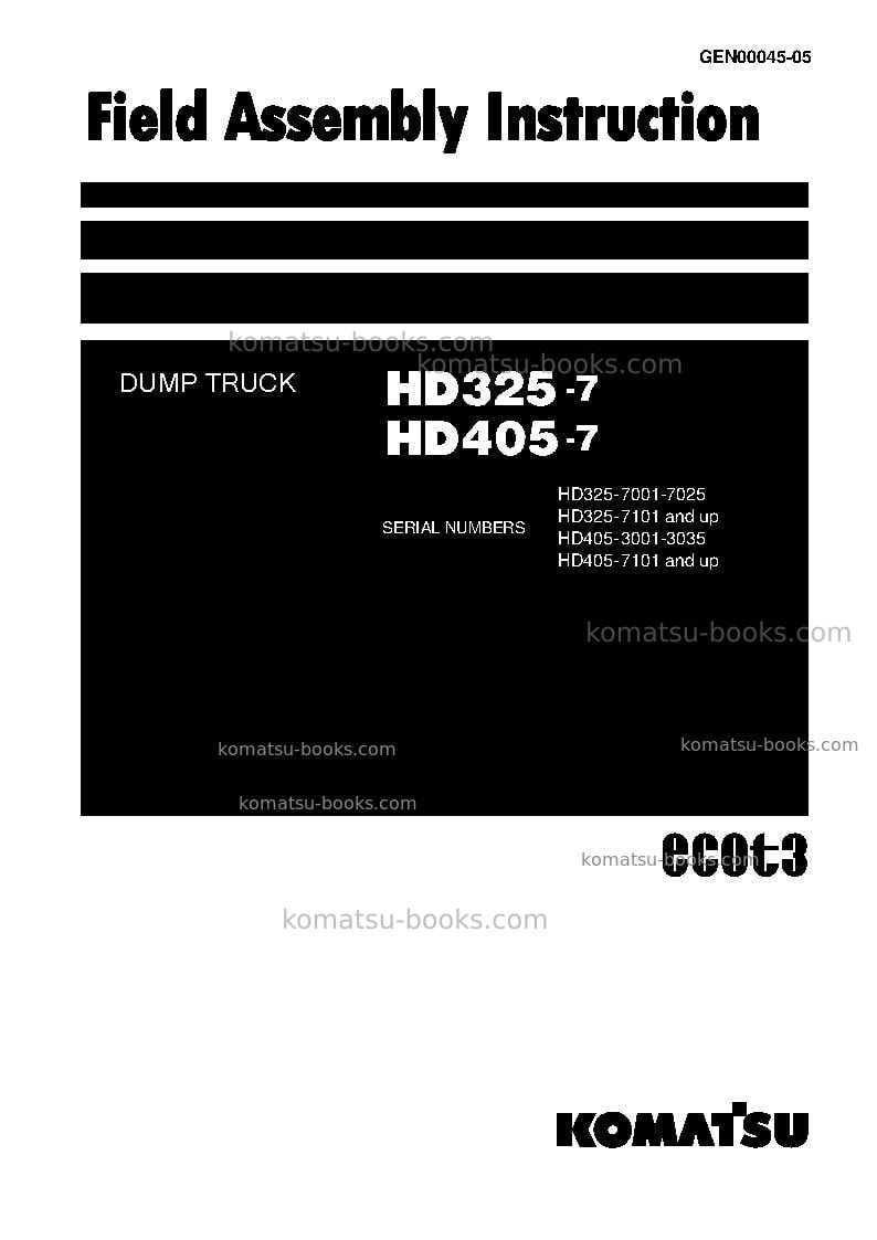 Komatsu hd325-7jpn Field assembly manual cover Komatsu hd325-7jpn Field assembly manual cover