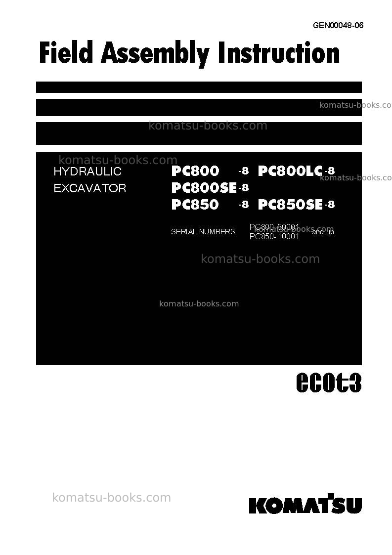 Komatsu pc850se-8jpn Field assembly manual cover Komatsu pc850se-8jpn Field assembly manual cover