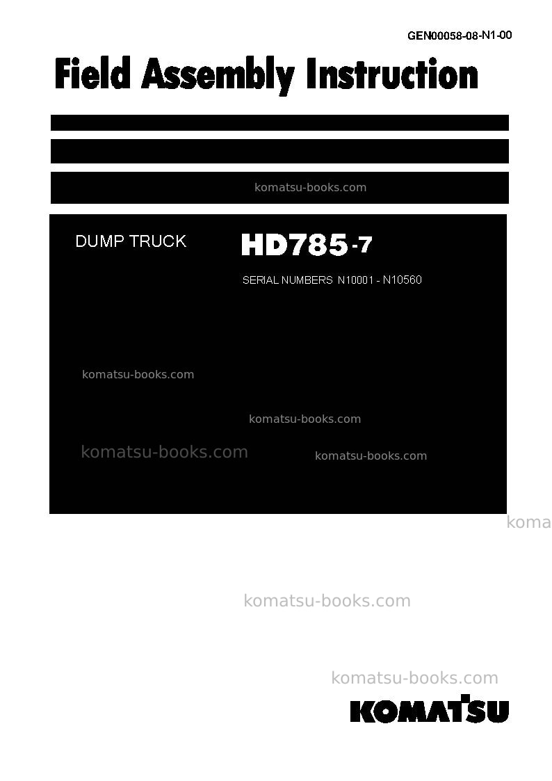 Komatsu hd785-7ind-50c degree m/c spec Field assembly manual cover