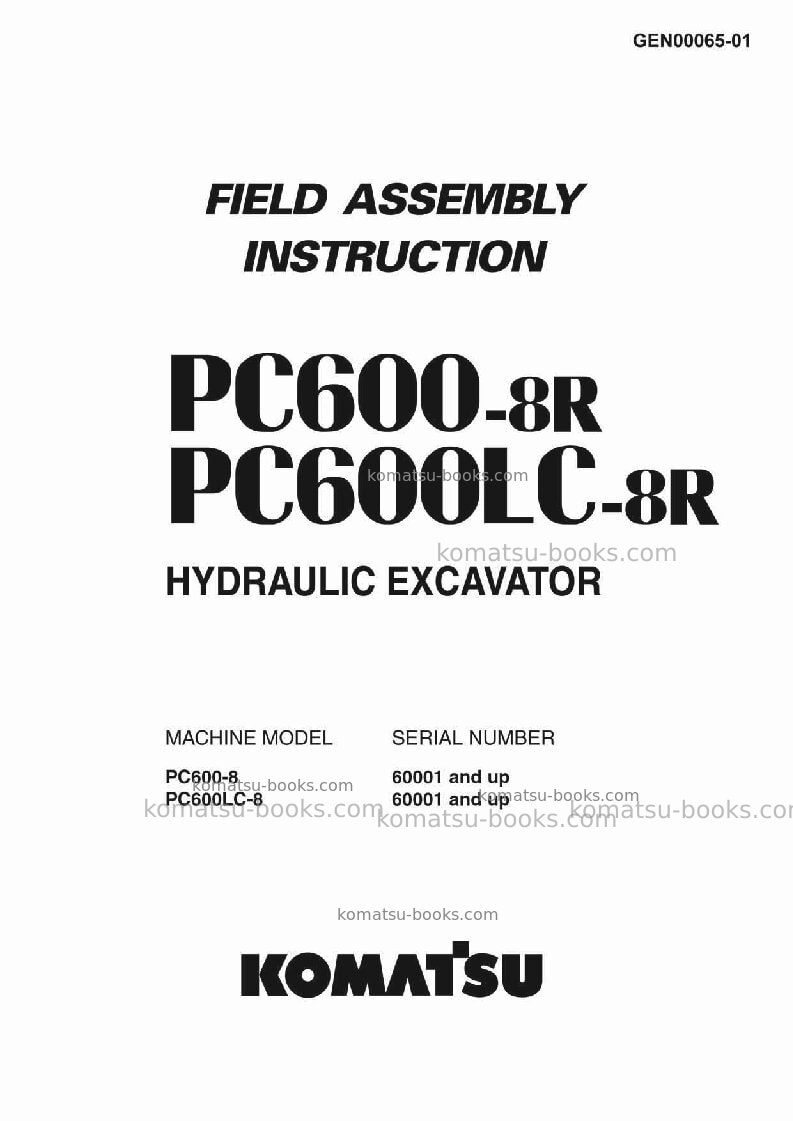 Komatsu pc600-8jpn-r Field assembly manual cover Komatsu pc600-8jpn-r Field assembly manual cover