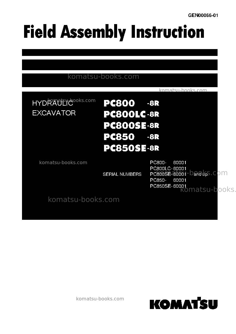 Komatsu pc800-8jpn-r Field assembly manual cover Komatsu pc800-8jpn-r Field assembly manual cover