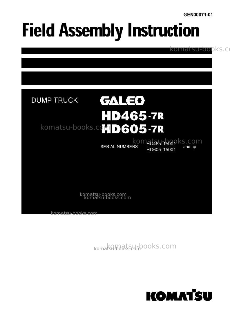 Komatsu hd605-7jpn-r Field assembly manual cover
