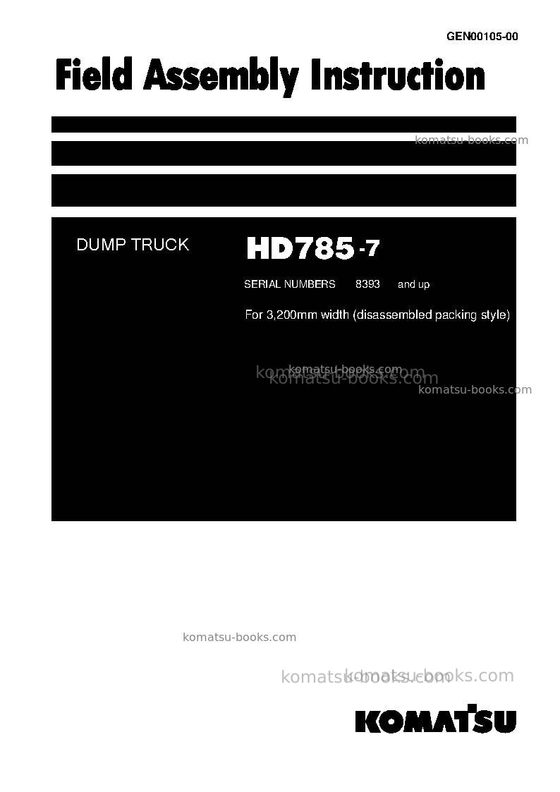 Komatsu hd785-7jpn--40c degree for cis Field assembly manual cover Komatsu hd785-7jpn--40c degree for cis Field assembly manual cover