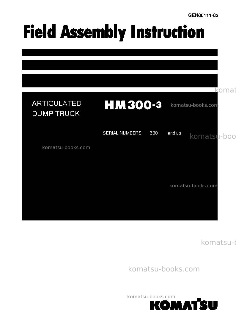 Komatsu hm300-3jpn Field assembly manual cover Komatsu hm300-3jpn Field assembly manual cover