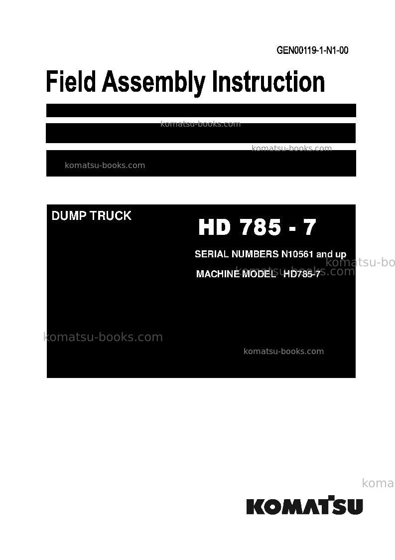 Komatsu hd785-7ind-50c degree m/c spec Field assembly manual cover