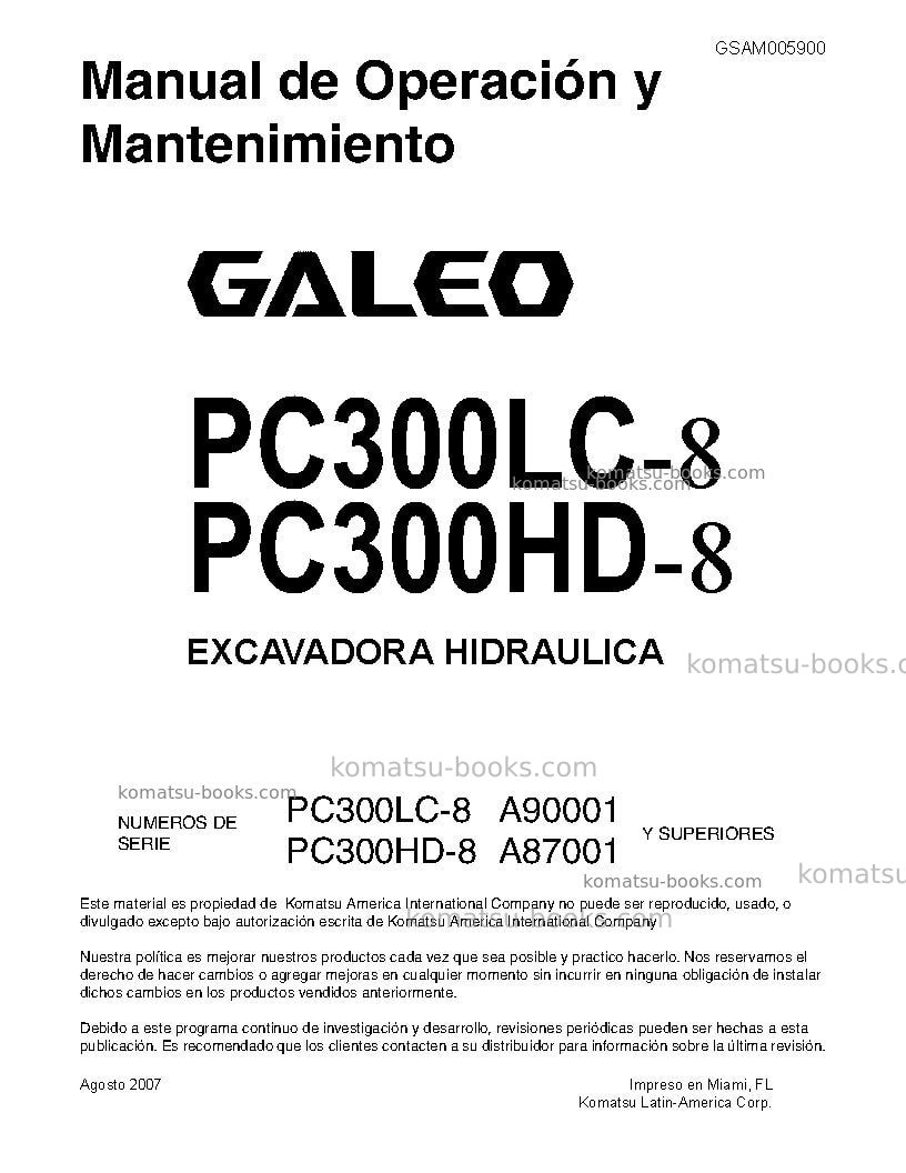Komatsu pc300hd-8usa Manual de operación cover Komatsu pc300hd-8usa Manual de operación cover