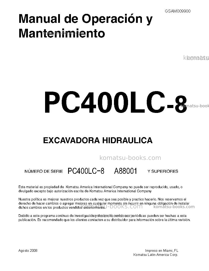 Komatsu pc400lc-8usa Manual de operación cover Komatsu pc400lc-8usa Manual de operación cover