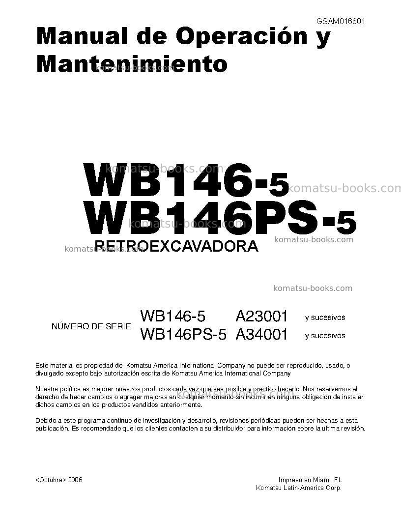 Komatsu wb146ps-5usa Manual de operación cover Komatsu wb146ps-5usa Manual de operación cover