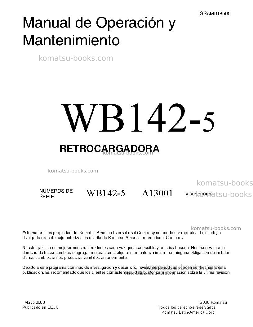 Komatsu wb142-5usa Manual de operación cover Komatsu wb142-5usa Manual de operación cover