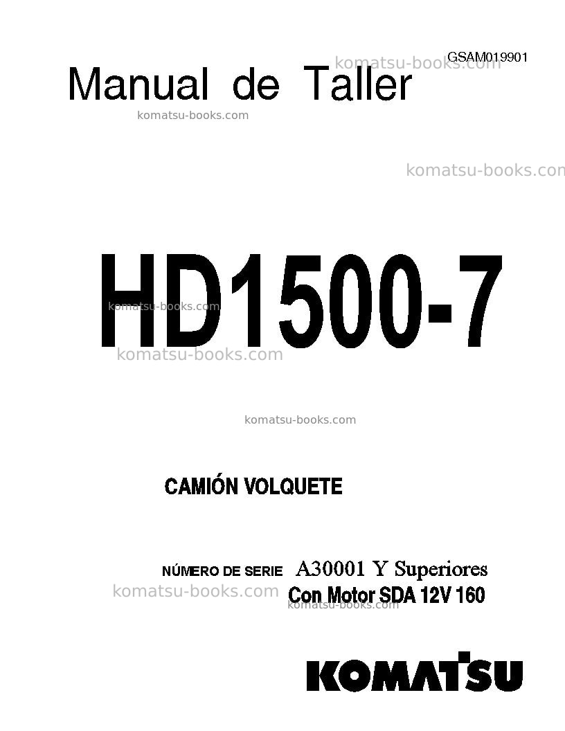 Komatsu hd1500-7usa-w/ sda12v160 Reparación y mantenimiento cover Komatsu hd1500-7usa-w/ sda12v160 Reparación y mantenimiento cover