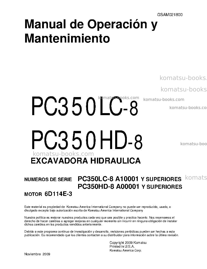 Komatsu pc350hd-8usa Manual de operación cover Komatsu pc350hd-8usa Manual de operación cover