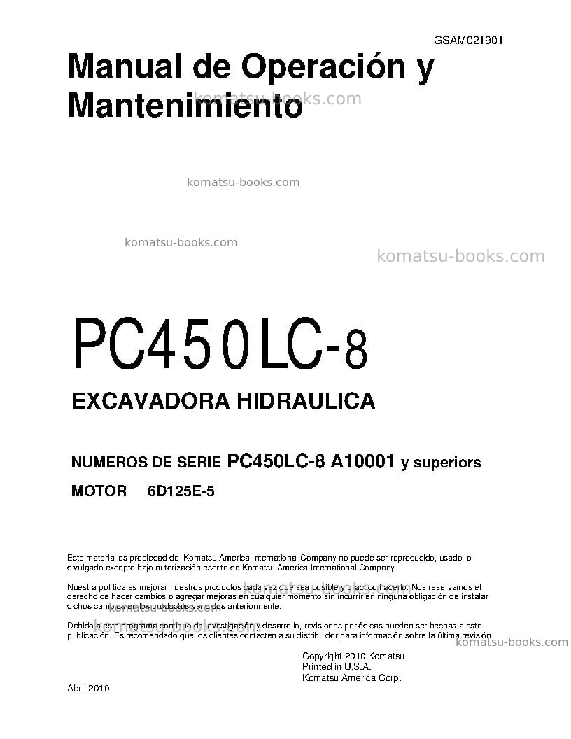 Komatsu pc450lc-8usa Manual de operación cover