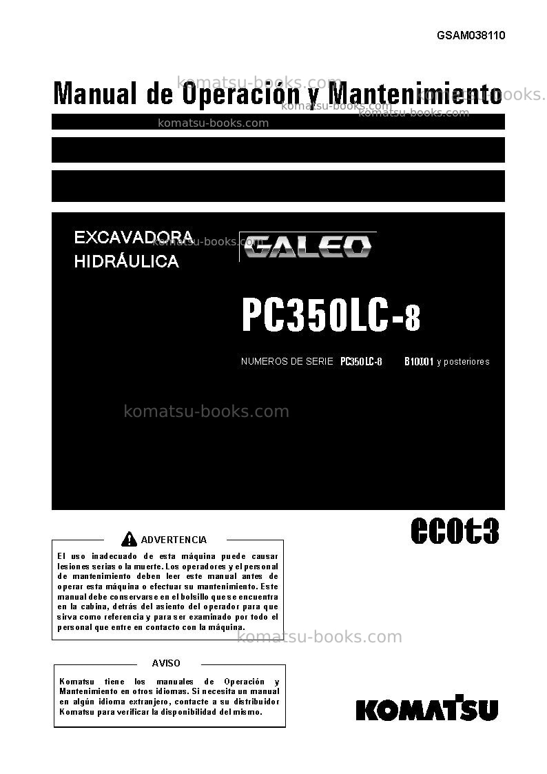 Komatsu pc350lc-8bra Manual de operación cover