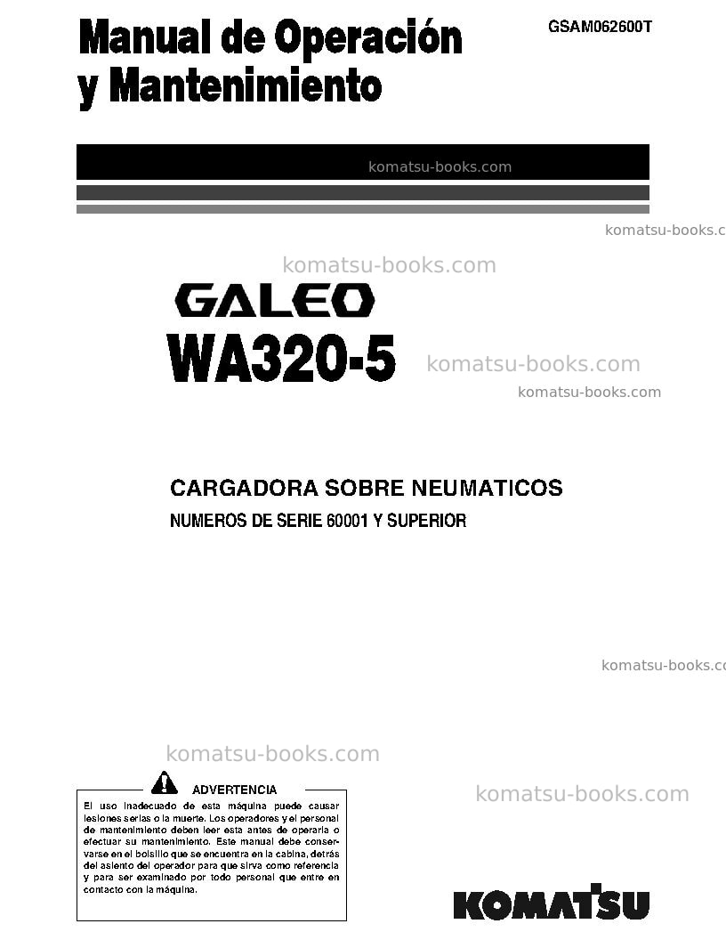 Komatsu wa320-5jpn Manual de operación cover Komatsu wa320-5jpn Manual de operación cover
