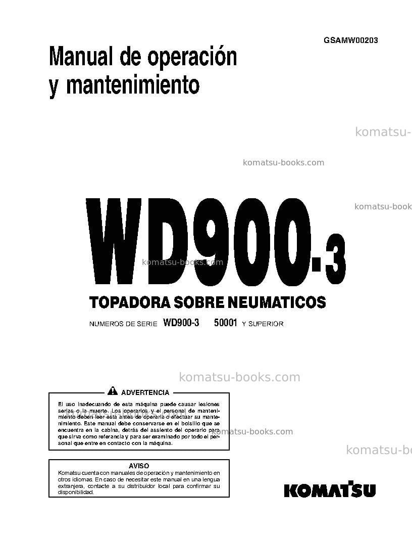 Komatsu wd900-3jpn Manual de operación cover