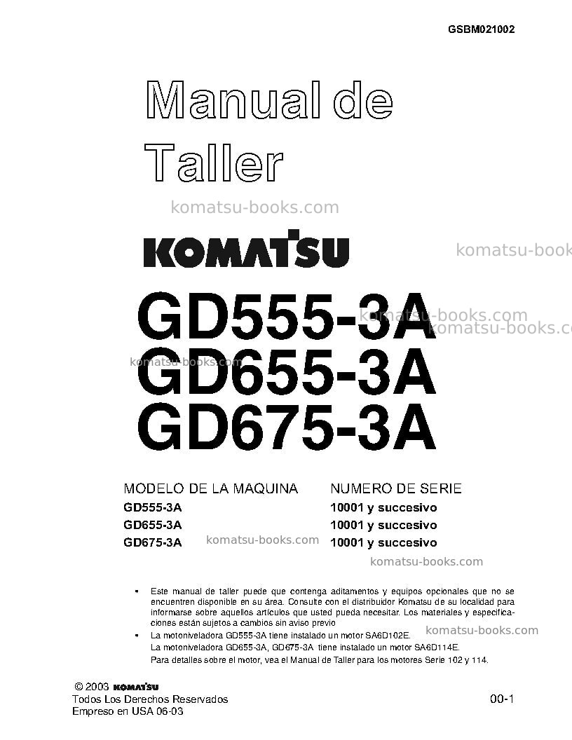 Komatsu gd675-3jpn-a Reparación y mantenimiento cover Komatsu gd675-3jpn-a Reparación y mantenimiento cover