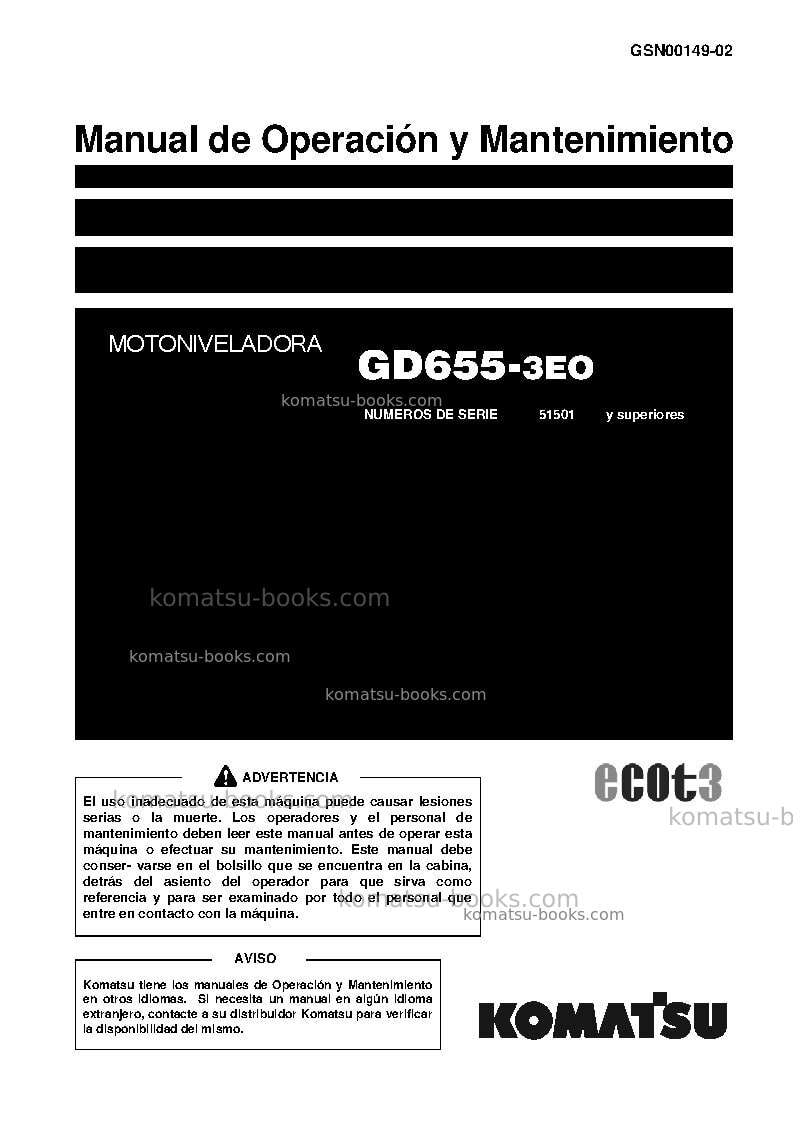 Komatsu gd655-3jpn-e0 Manual de operación cover Komatsu gd655-3jpn-e0 Manual de operación cover