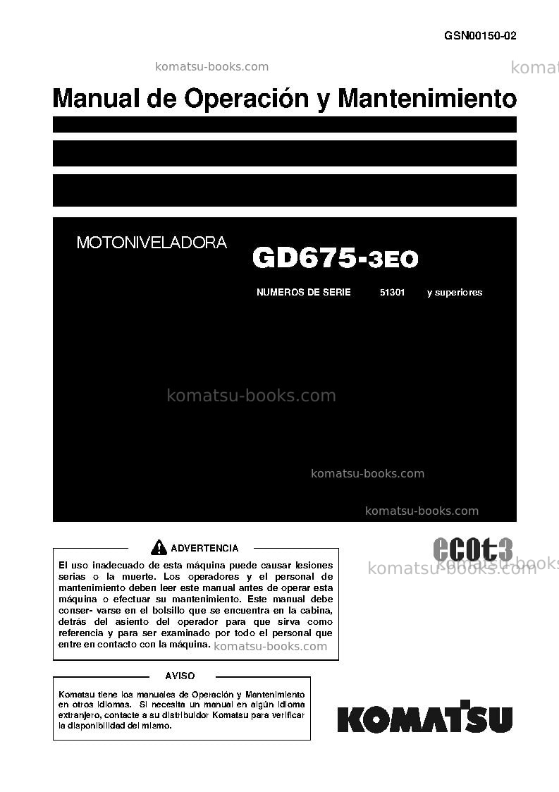 Komatsu gd675-3jpn-e0 Manual de operación cover