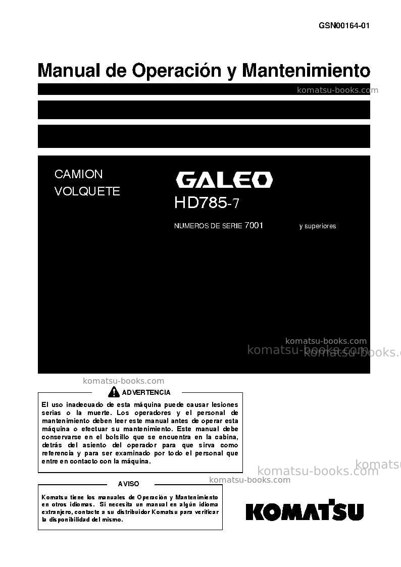 Komatsu hd785-7jpn Manual de operación cover Komatsu hd785-7jpn Manual de operación cover