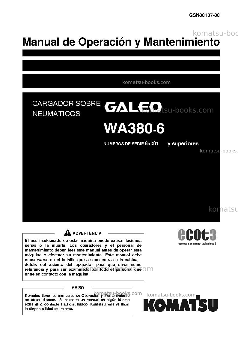 Komatsu wa380-6jpn Manual de operación cover Komatsu wa380-6jpn Manual de operación cover