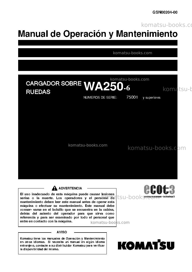 Komatsu wa250-6jpn-for n. america Manual de operación cover Komatsu wa250-6jpn-for n. america Manual de operación cover