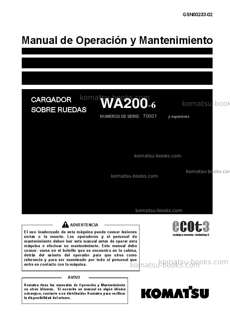 Komatsu wa200-6jpn Manual de operación cover Komatsu wa200-6jpn Manual de operación cover