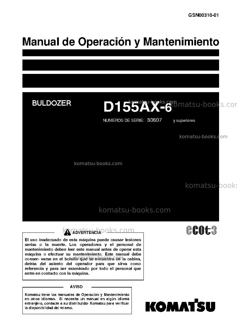 Komatsu d155ax-6jpn Manual de operación cover Komatsu d155ax-6jpn Manual de operación cover