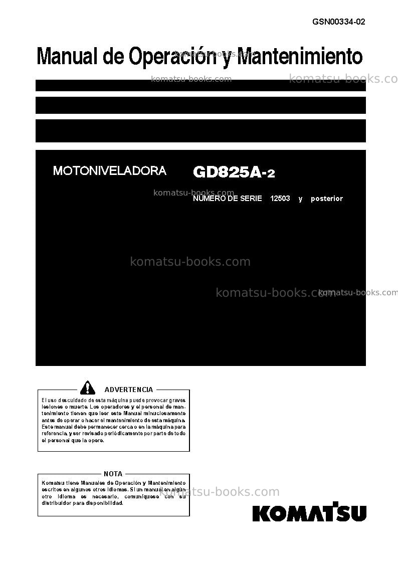 Komatsu gd825a-2jpn Manual de operación cover