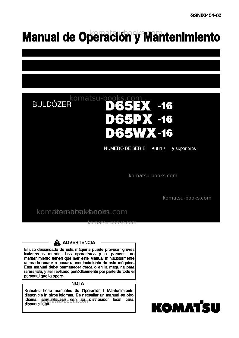 Komatsu d65ex-16jpn Manual de operación cover