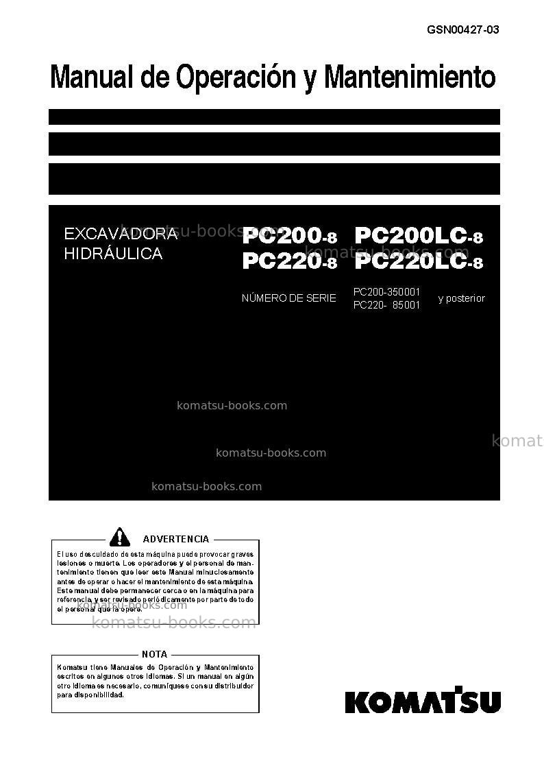 Komatsu pc220lc-8jpn-work equipment grease 100h Manual de operación cover Komatsu pc220lc-8jpn-work equipment grease 100h Manual de operación cover
