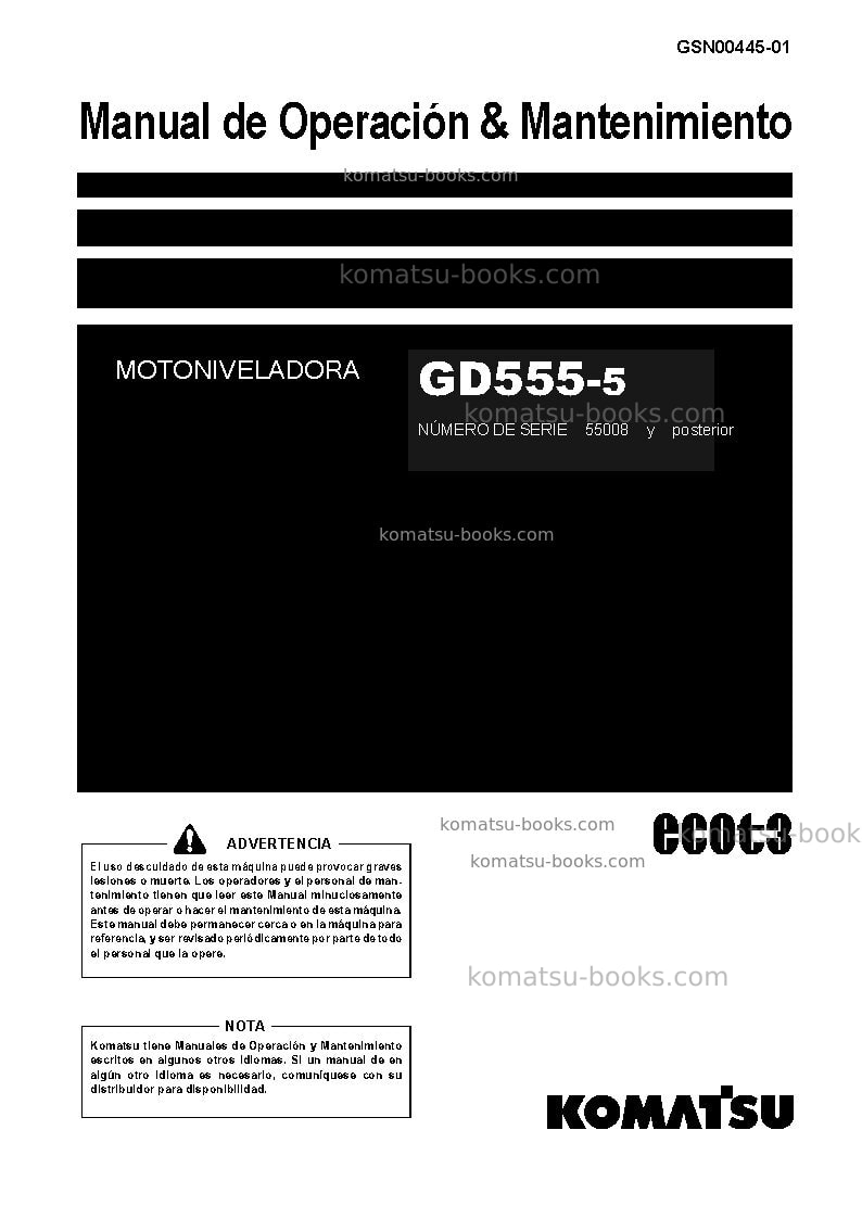 Komatsu gd555-5jpn Manual de operación cover Komatsu gd555-5jpn Manual de operación cover