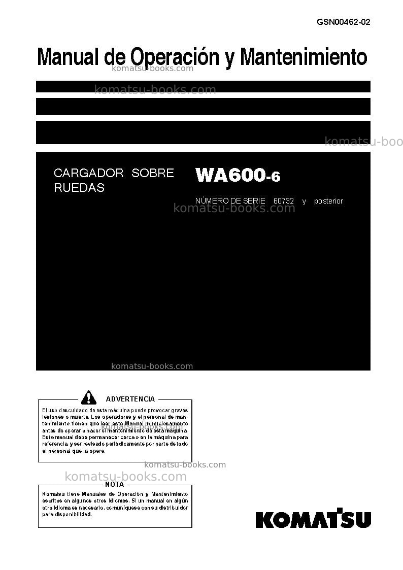 Komatsu wa600-6jpn Manual de operación cover