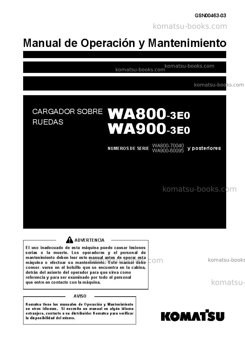 Komatsu wa800-3jpn-e0 Manual de operación cover Komatsu wa800-3jpn-e0 Manual de operación cover
