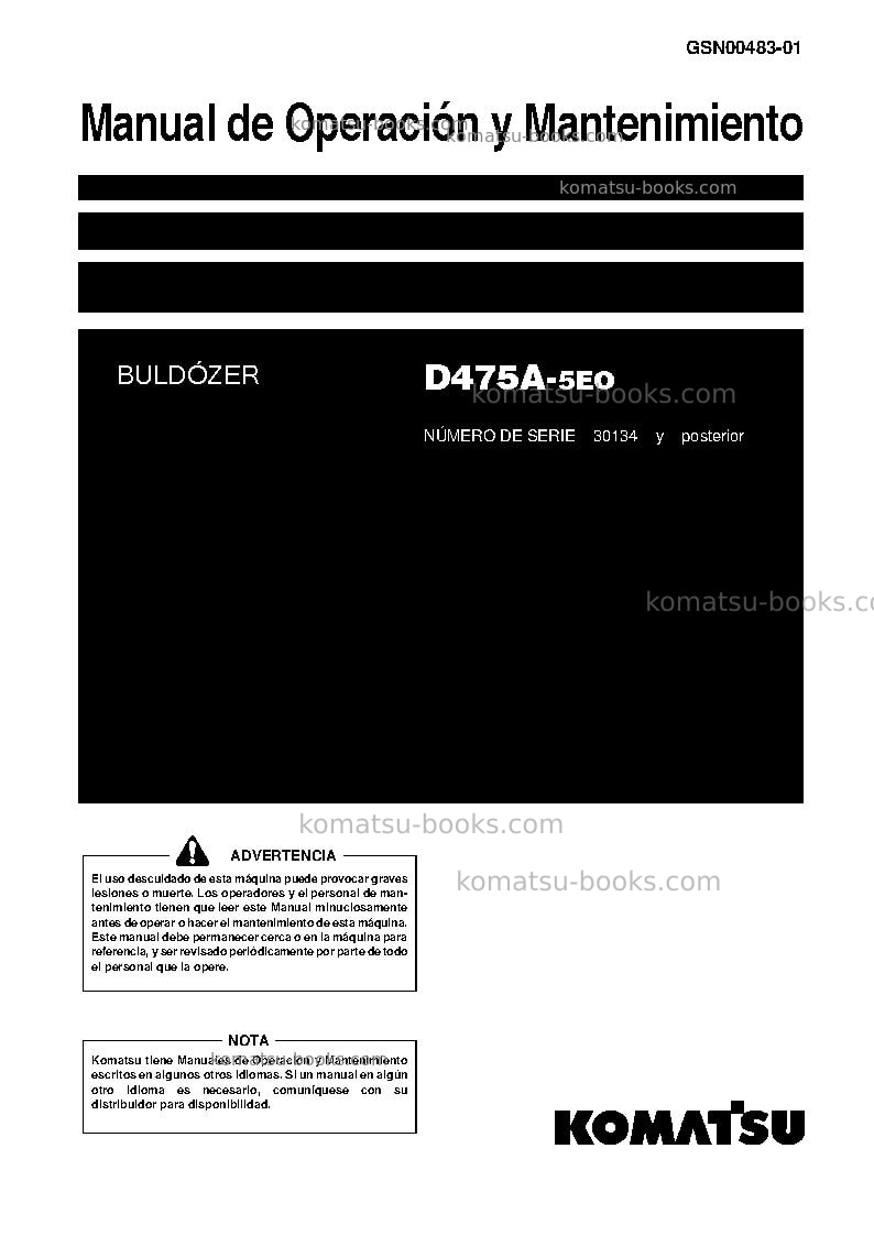 Komatsu d475a-5jpn-e0 Manual de operación cover