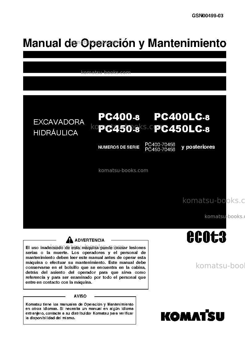 Komatsu pc400-8jpn Manual de operación cover Komatsu pc400-8jpn Manual de operación cover