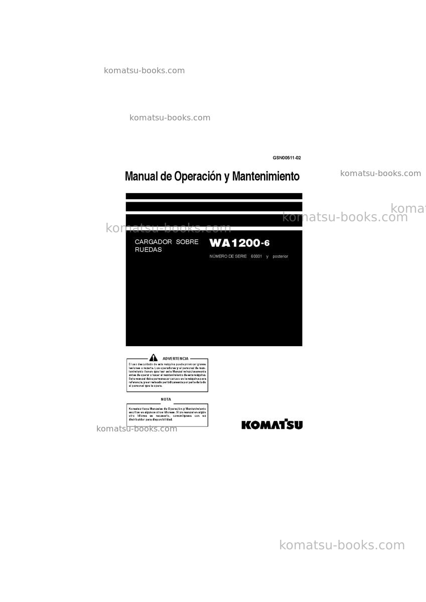 Komatsu wa1200-6jpn Manual de operación cover Komatsu wa1200-6jpn Manual de operación cover
