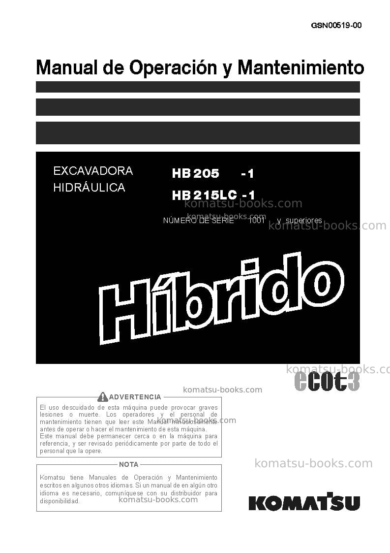 Komatsu hb215lc-1jpn-hybrid greasing interval 500 hour Manual de operación cover
