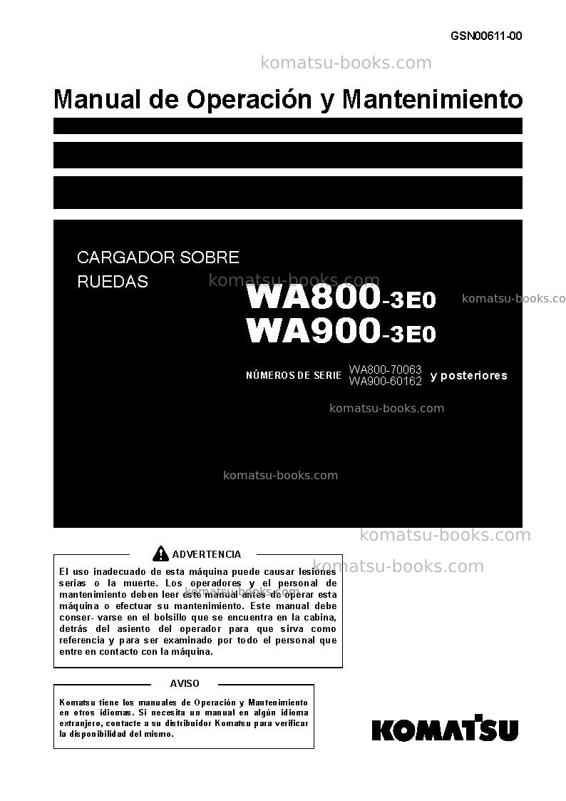 Komatsu wa800-3jpn-e0 Manual de operación cover Komatsu wa800-3jpn-e0 Manual de operación cover