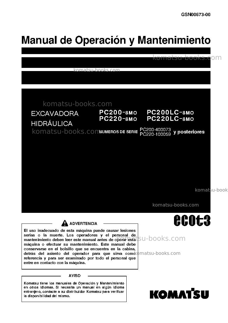 Komatsu pc200-8jpn-m0 Manual de operación cover