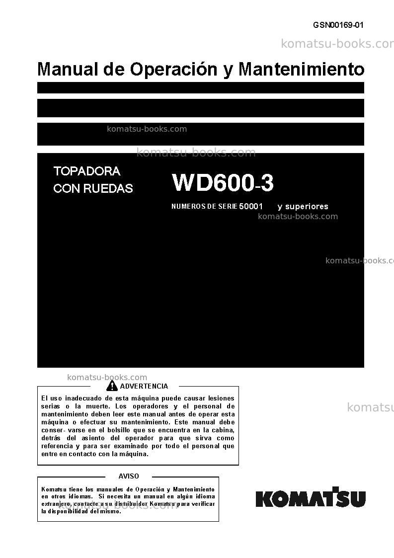Komatsu wd600-3jpn Manual de operación cover Komatsu wd600-3jpn Manual de operación cover