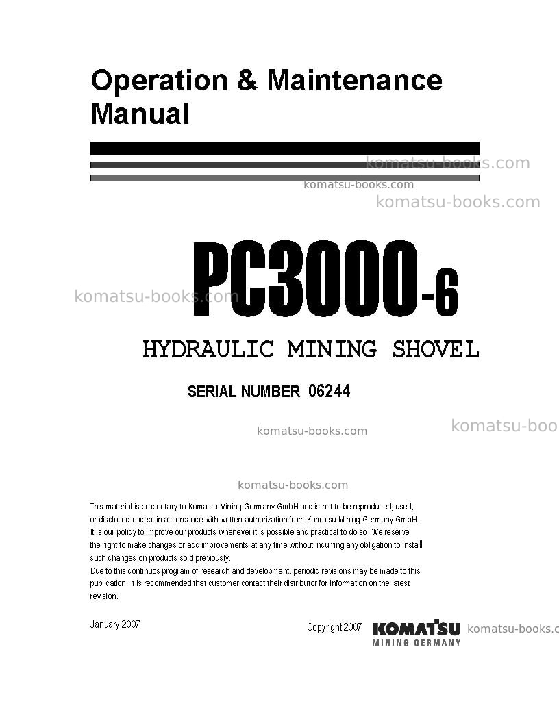 Komatsu pc3000-6deu Operation manual cover Komatsu pc3000-6deu Operation manual cover