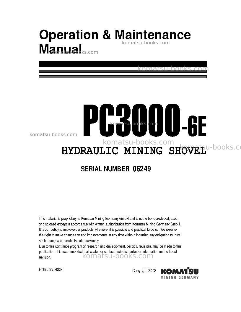 Komatsu pc3000-6deu Operation manual cover Komatsu pc3000-6deu Operation manual cover