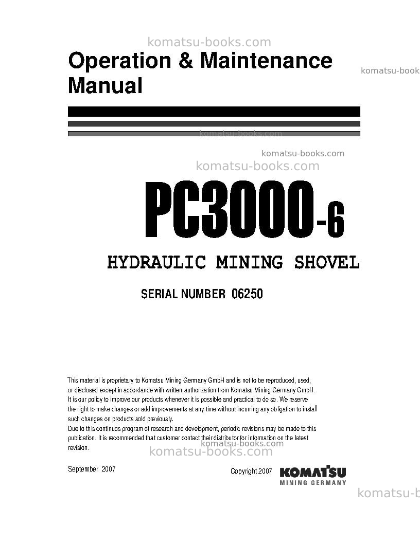 Komatsu pc3000-6deu Operation manual cover Komatsu pc3000-6deu Operation manual cover