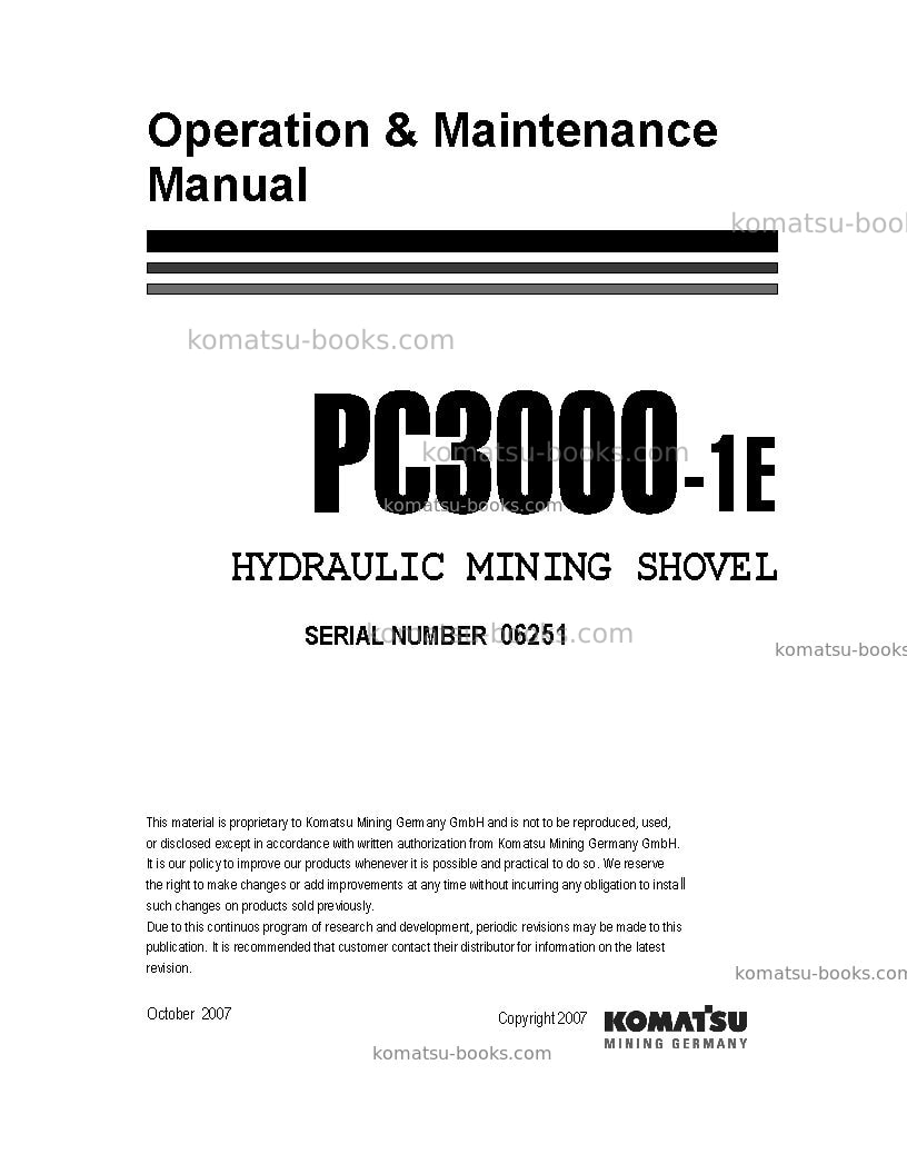 Komatsu pc3000-1deu-electric motor Operation manual cover Komatsu pc3000-1deu-electric motor Operation manual cover