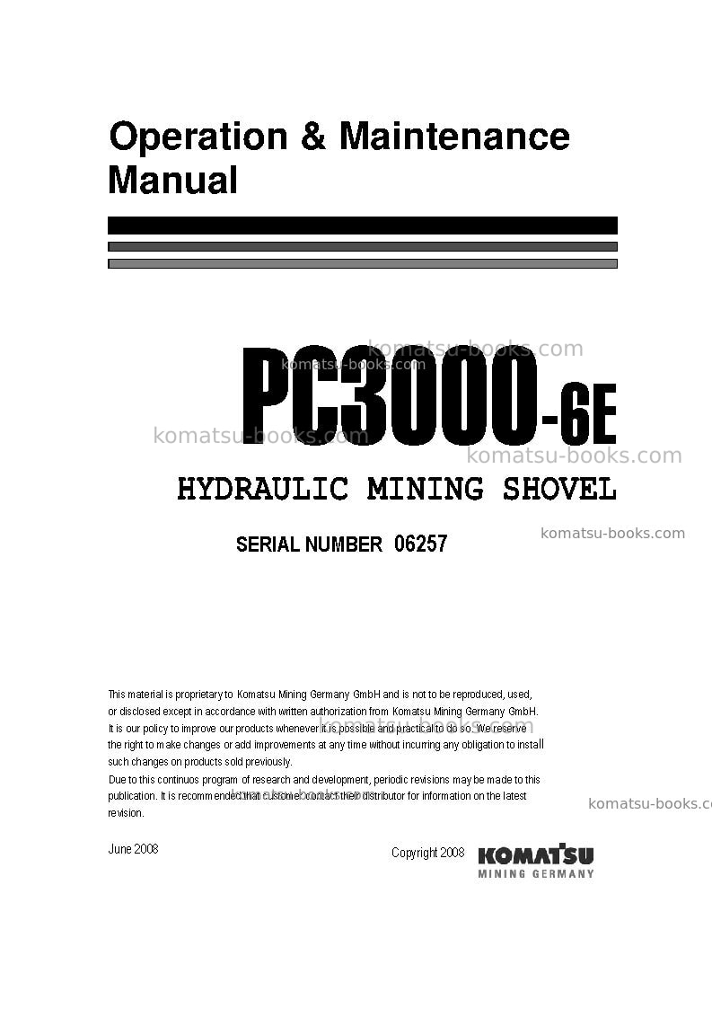 Komatsu pc3000-6deu-electric motor Operation manual cover Komatsu pc3000-6deu-electric motor Operation manual cover