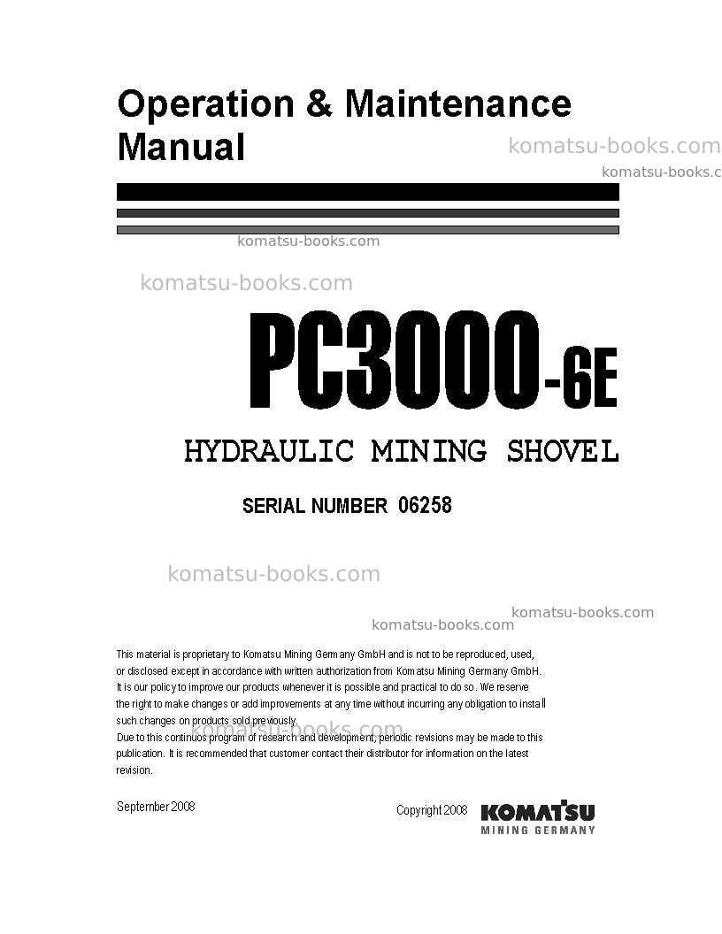 Komatsu pc3000-6deu-electric motor Operation manual cover Komatsu pc3000-6deu-electric motor Operation manual cover