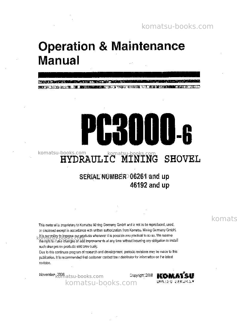 Komatsu pc3000-6deu Operation manual cover Komatsu pc3000-6deu Operation manual cover