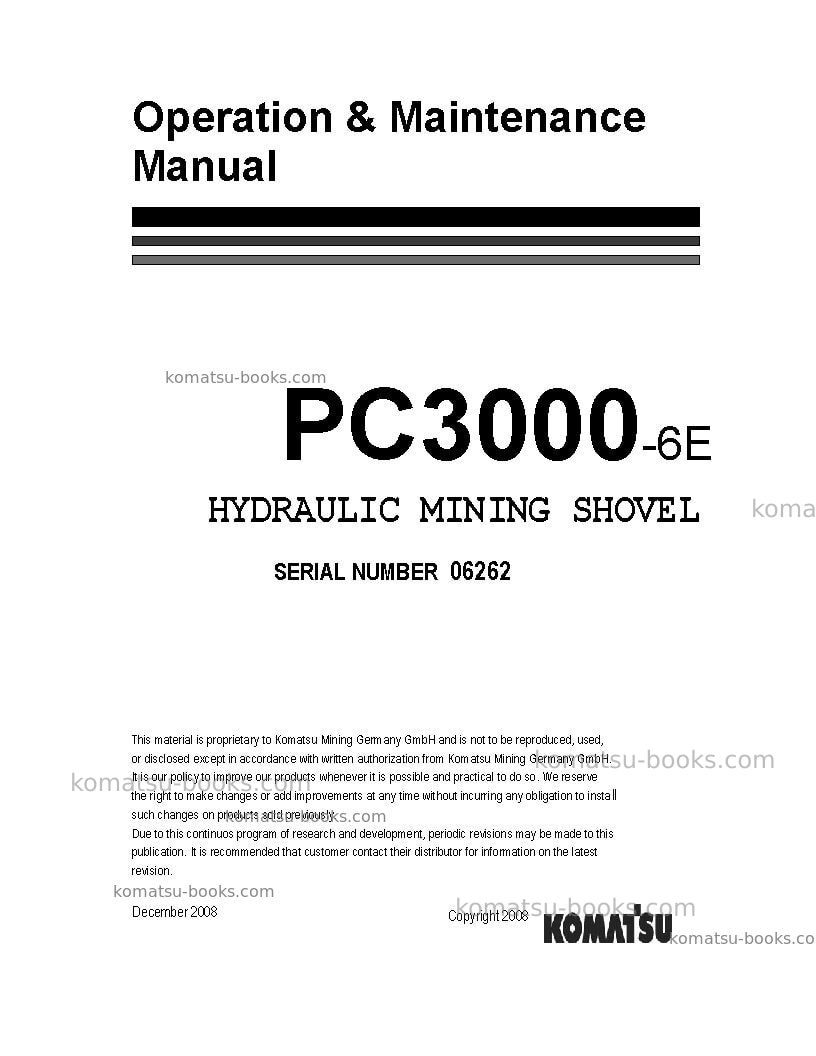 Komatsu pc3000-6deu-electric motor Operation manual cover