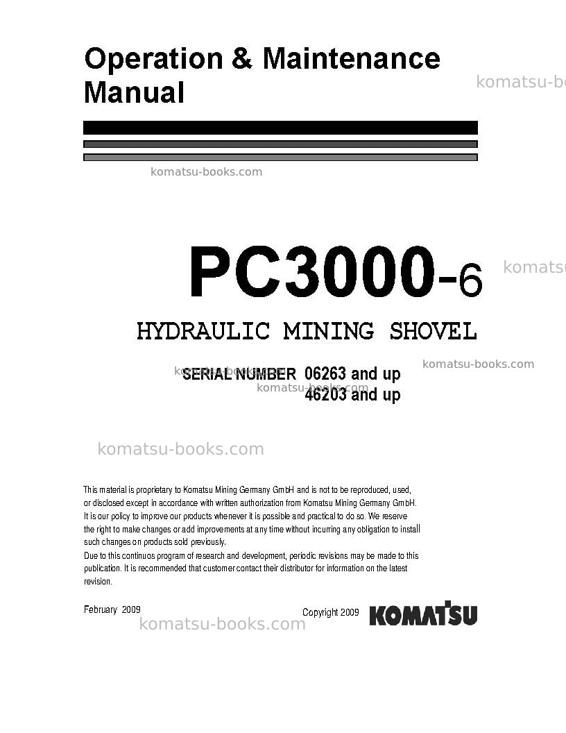 Komatsu pc3000-6deu Operation manual cover Komatsu pc3000-6deu Operation manual cover
