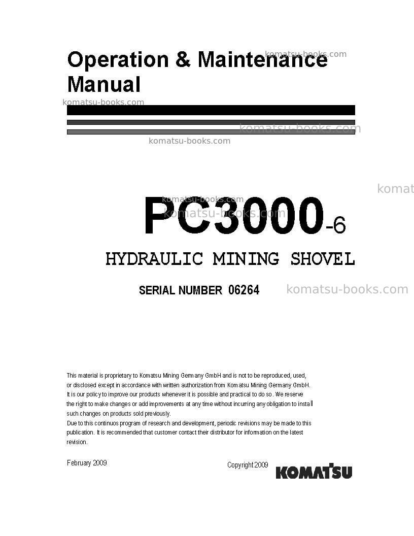 Komatsu pc3000-6deu Operation manual cover Komatsu pc3000-6deu Operation manual cover